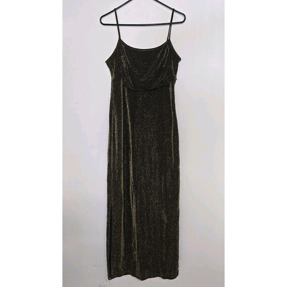 Rag Dresses & Skirts - Vintage Rag Gold & Black Spaghetti Strap Dress Asymmetrical Shimmer Large (A53)